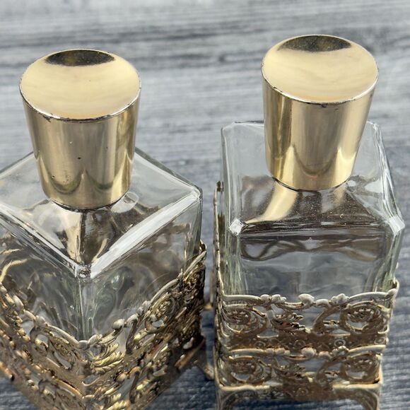 Vintage Perfume‎ Holder Jars Metal Bottles 2pc - Picture 5 of 10